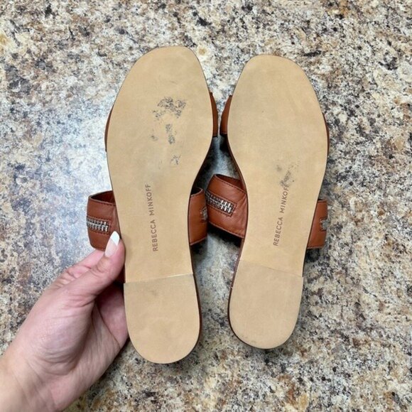 REBECCA MINKOFF Marciann Zipper Leather Slide Sandals in Acorn Size 6.5 - Picture 9 of 9